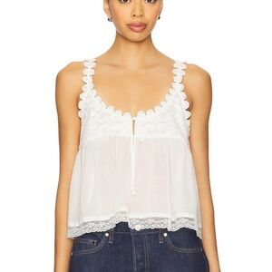 White Lace Trim Women Top